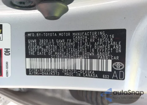 2017 Toyota Corolla Se из США, поврежденный, VIN 2T1BURHE6HC772344